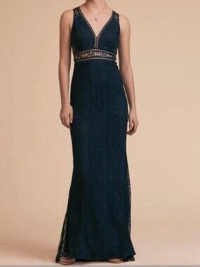 BHLDN Navy Lace V-Neck Maxi Dress